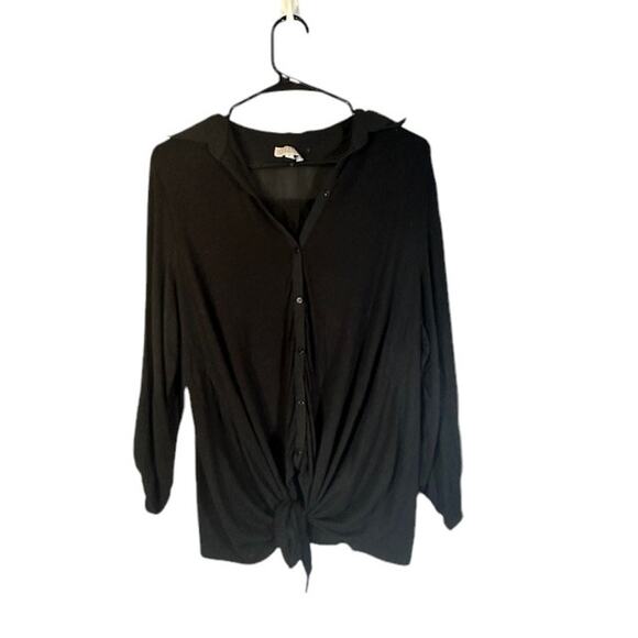 Joseph A. Black Button Down Tie Knot Front Convertible Sleeves Blouse Women Sz M - Picture 1 of 9